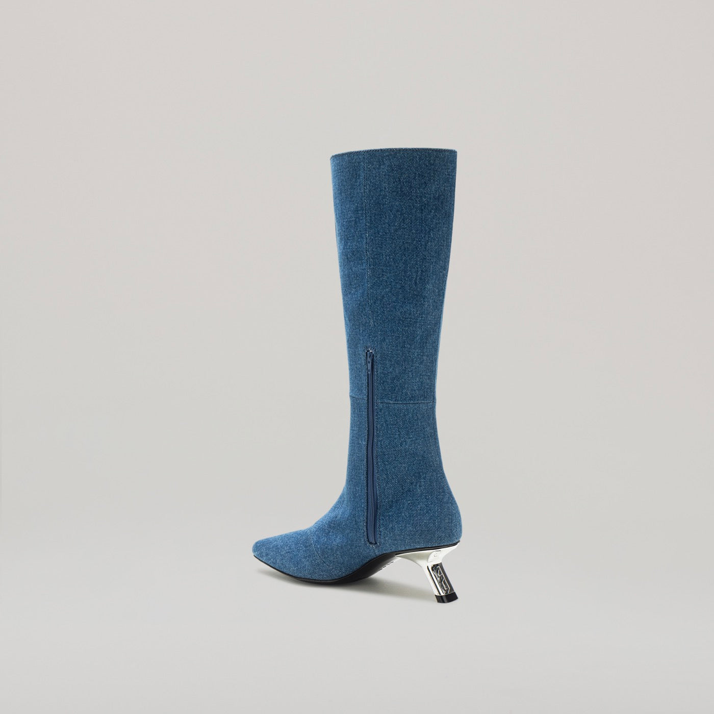 Bottines Kitten Heel Pierced Knee - Black/Denim