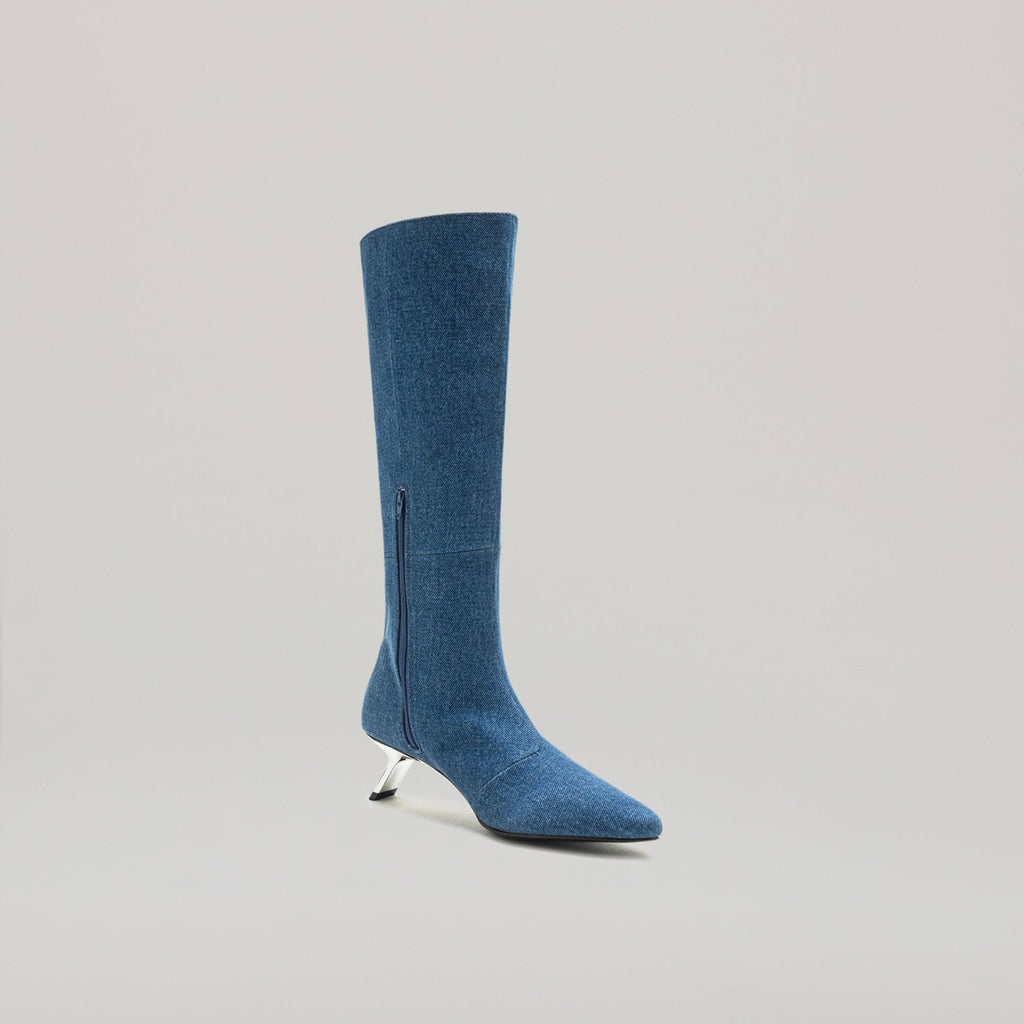 Bottines Kitten Heel Pierced Knee - Black/Denim