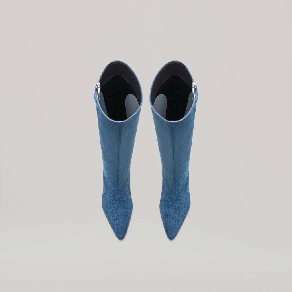 Bottines Kitten Heel Pierced Knee - Black/Denim