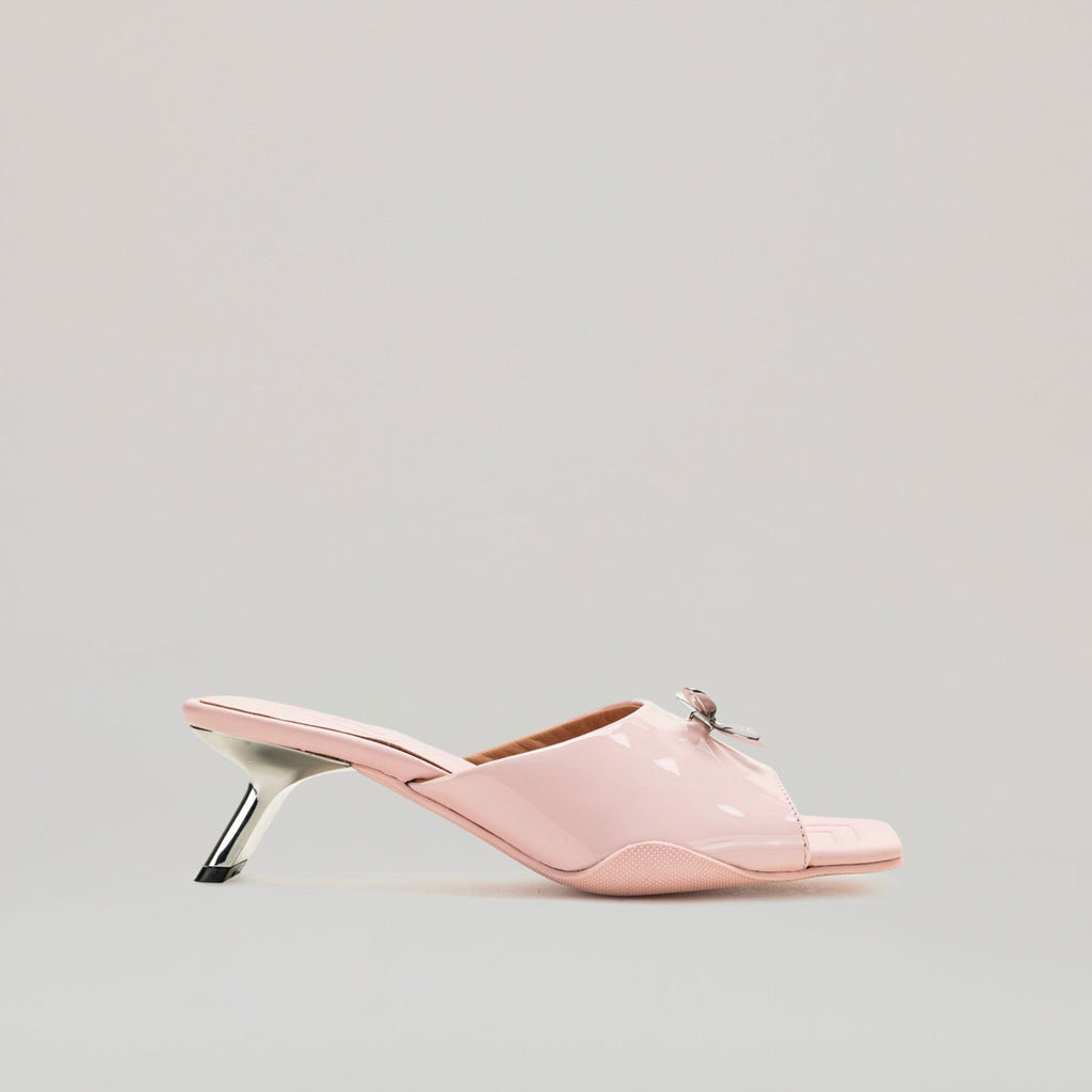 Mules Kitten Heel Metal Bow - Pink
