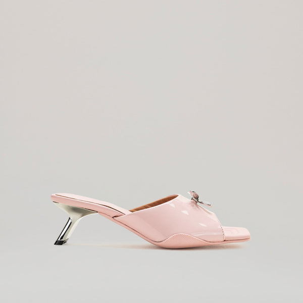 Mules Kitten Heel Metal Bow - Pink