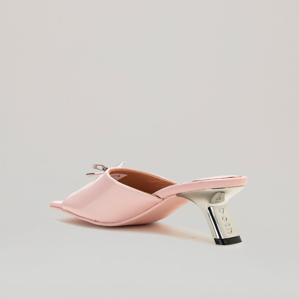 Mules Kitten Heel Metal Bow - Pink