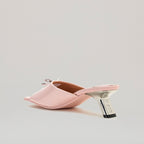 Mules Kitten Heel Metal Bow - Pink