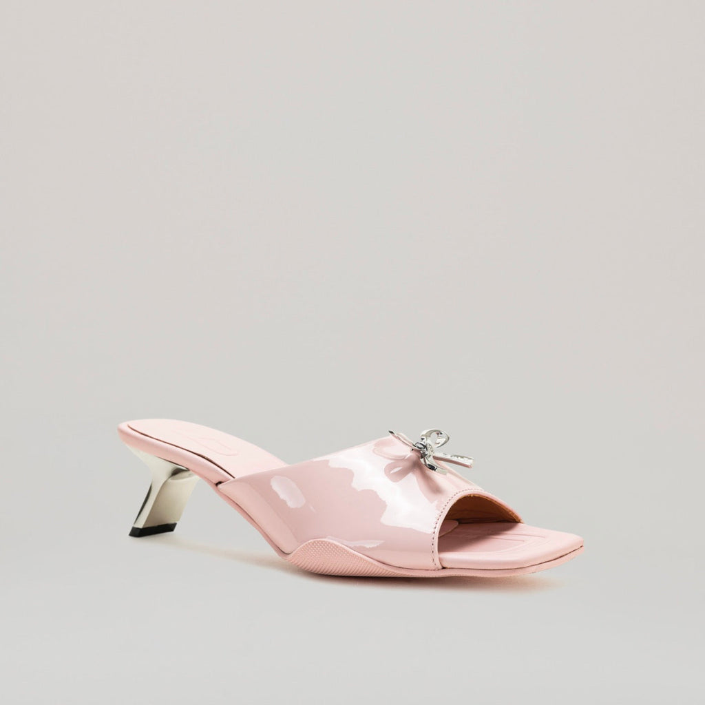 Mules Kitten Heel Metal Bow - Pink