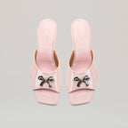 Mules Kitten Heel Metal Bow - Pink