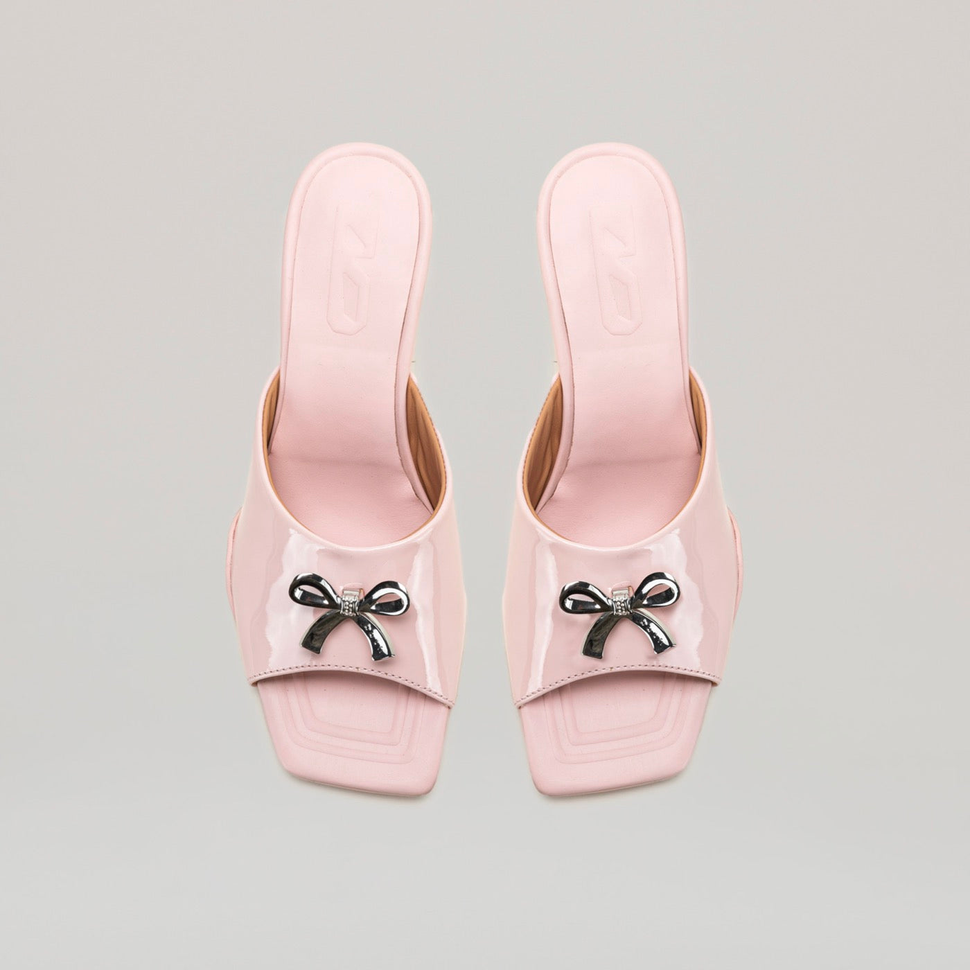 Mules Kitten Heel Metal Bow - Pink