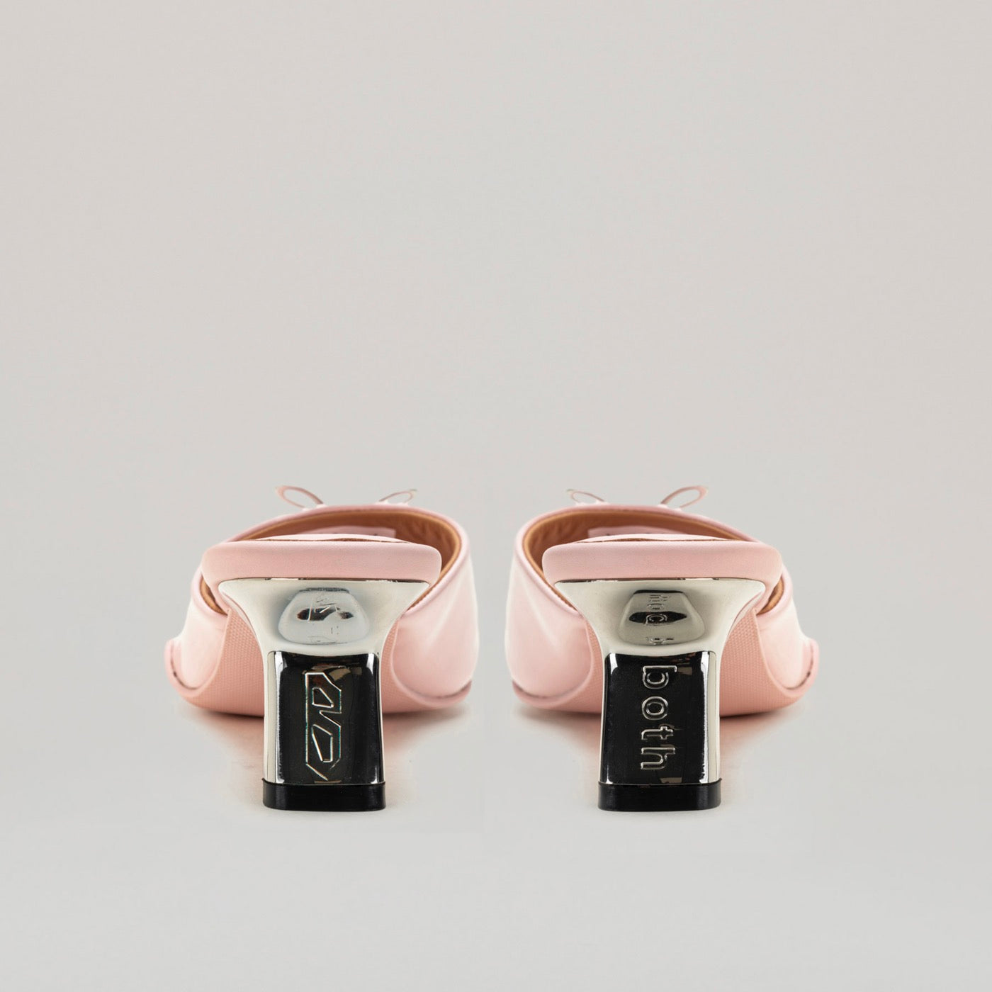 Mules Kitten Heel Metal Bow - Pink