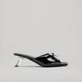 Mules Kitten Heel Metal Bow - Black