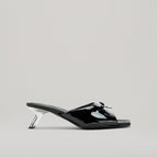 Mules Kitten Heel Metal Bow - Black