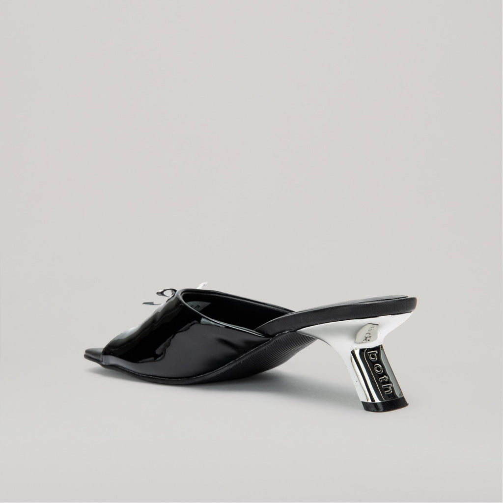 Mules Kitten Heel Metal Bow - Black