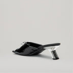 Mules Kitten Heel Metal Bow - Black