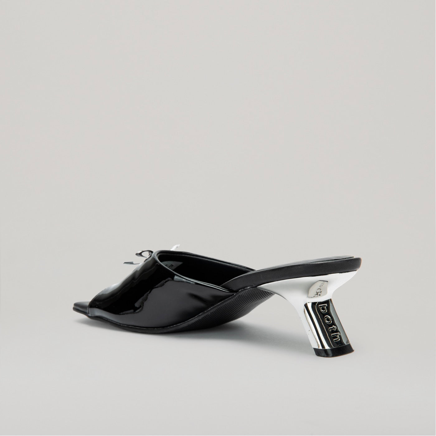 Mules Kitten Heel Metal Bow - Black