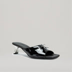 Mules Kitten Heel Metal Bow - Black
