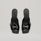 Mules Kitten Heel Metal Bow - Black