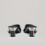 Mules Kitten Heel Metal Bow - Black