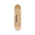 Keith Haring's Untitled (smile on stripes) skateboard art by the skateroom