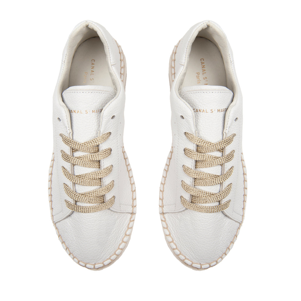 Canal Saint Martin - Baskets Espadrille Lancry - Full Blanc Lacet Doré - Femme