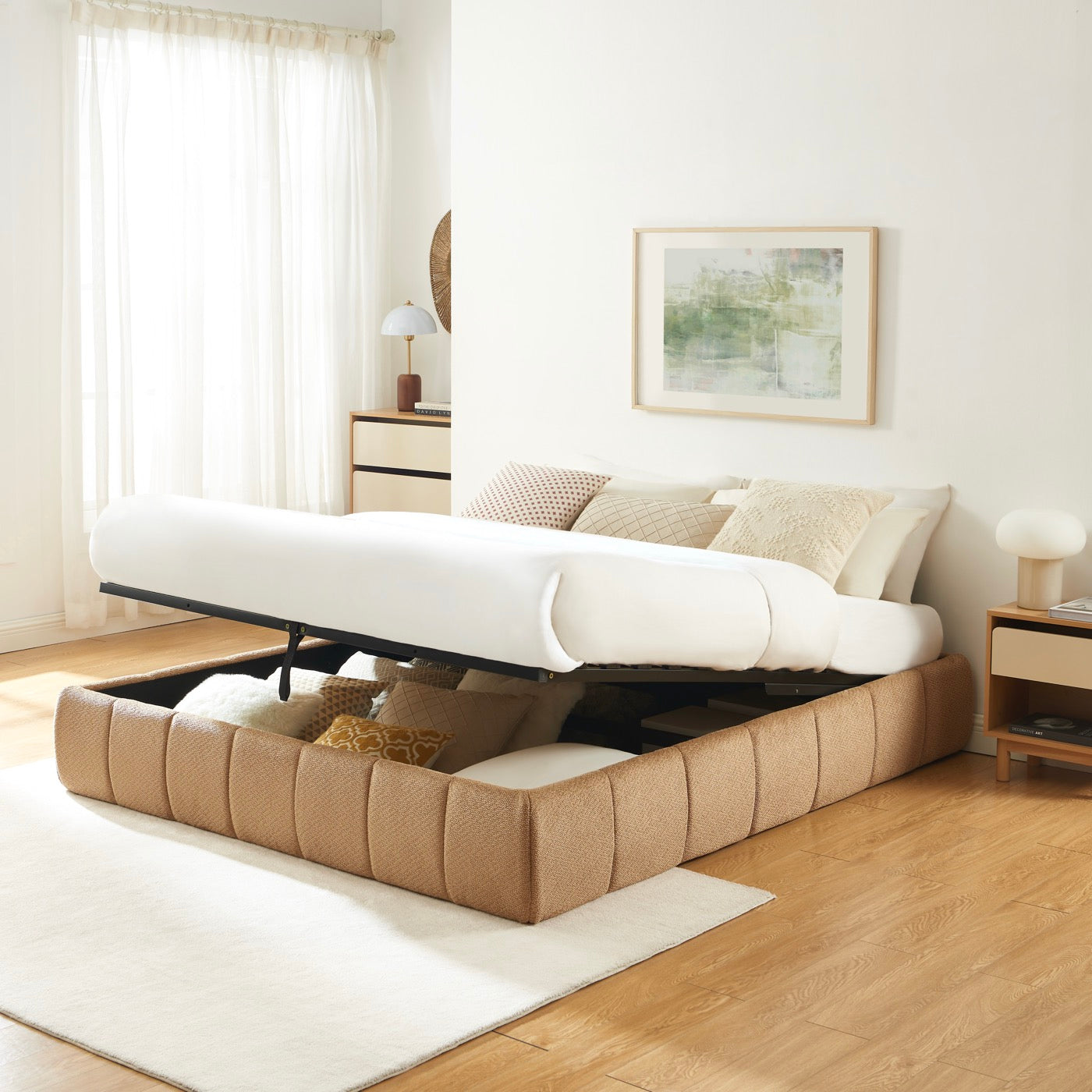 Lavinia - Lit Coffre - Tissu Chenille Caramel