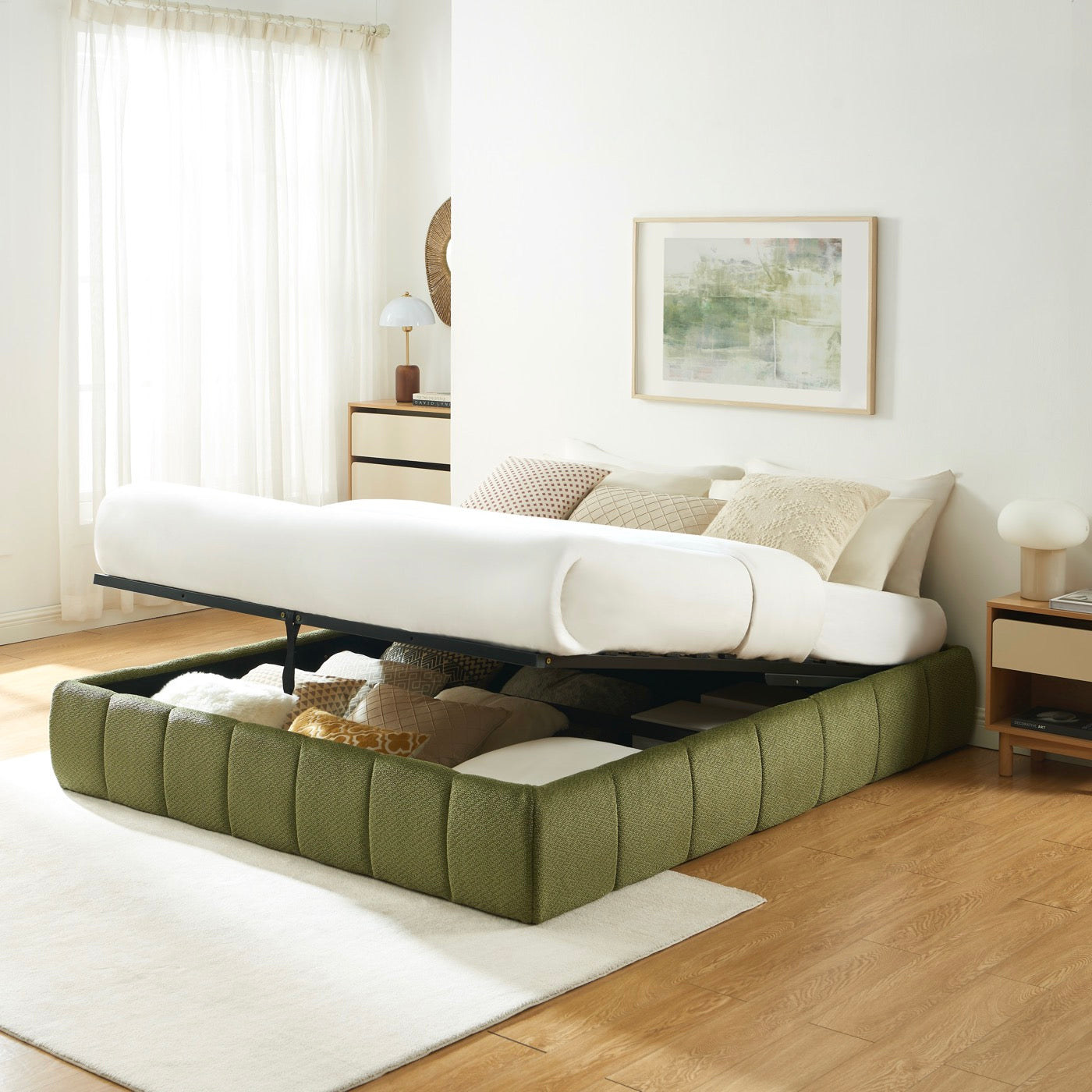 Lavinia - Lit Coffre - Tissu Chenille Vert