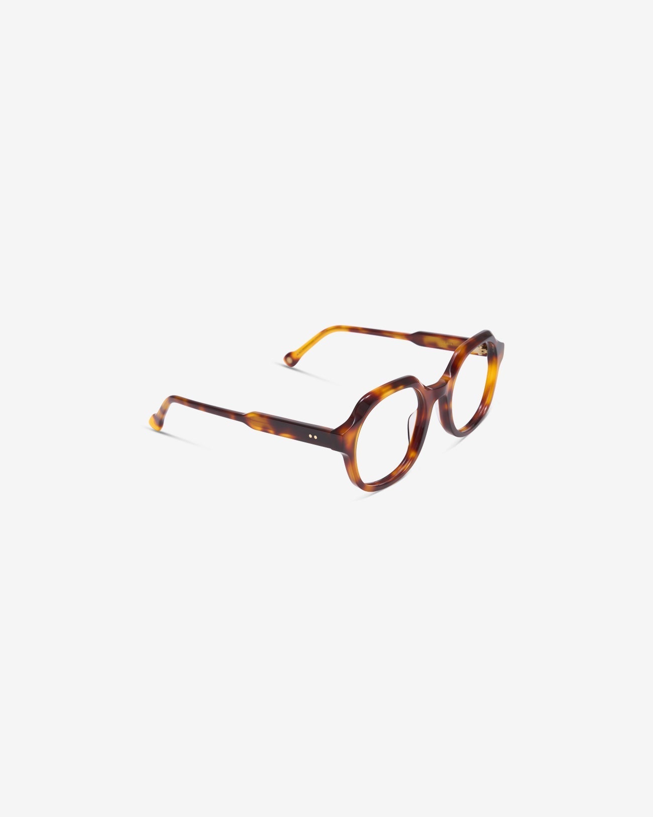 Lunettes de vue Flora Ecaille — monture ronde acétate, vue de trois-quarts