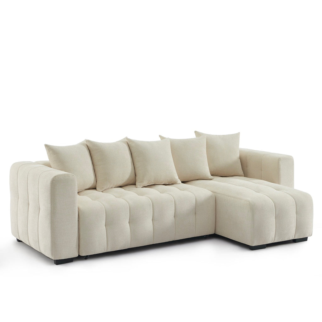 Levia - Canapé D'Angle Convertible Et Réversible 4 Places - Tissu Beige