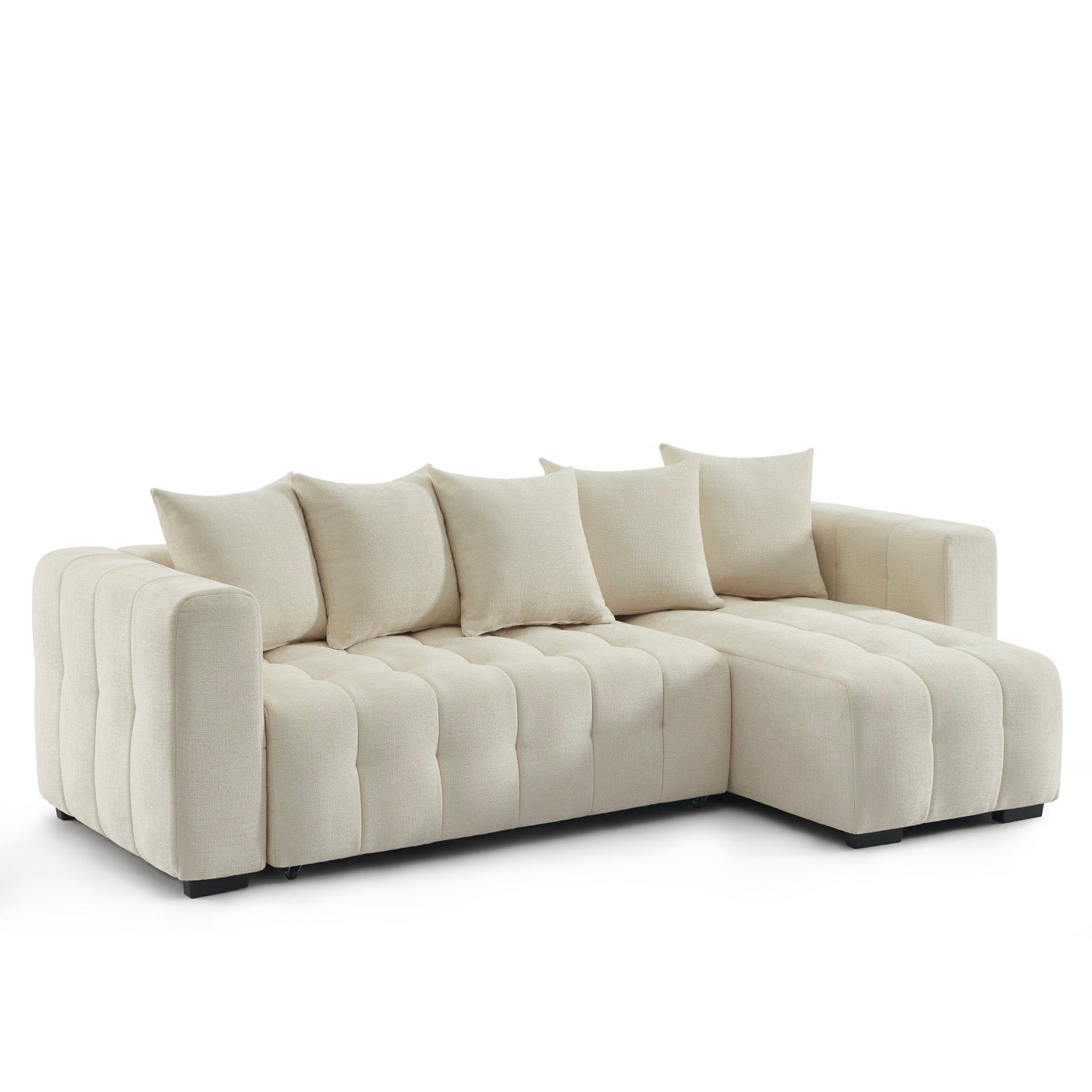 Levia - Canapé D'Angle Convertible Et Réversible 4 Places - Tissu Beige