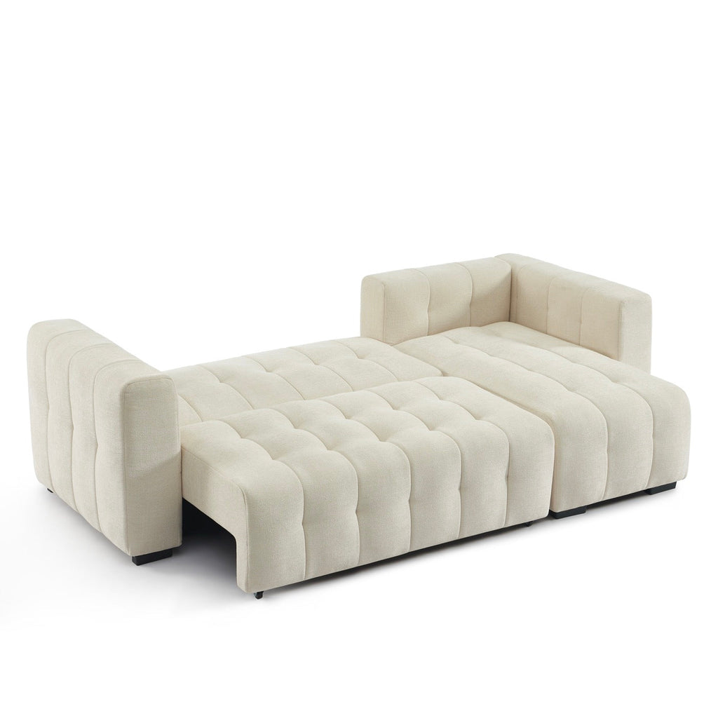 Levia - Canapé D'Angle Convertible Et Réversible 4 Places - Tissu Beige