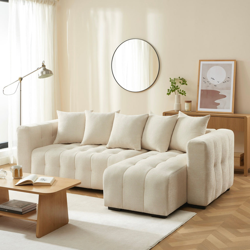 Levia - Canapé D'Angle Convertible Et Réversible 4 Places - Tissu Beige