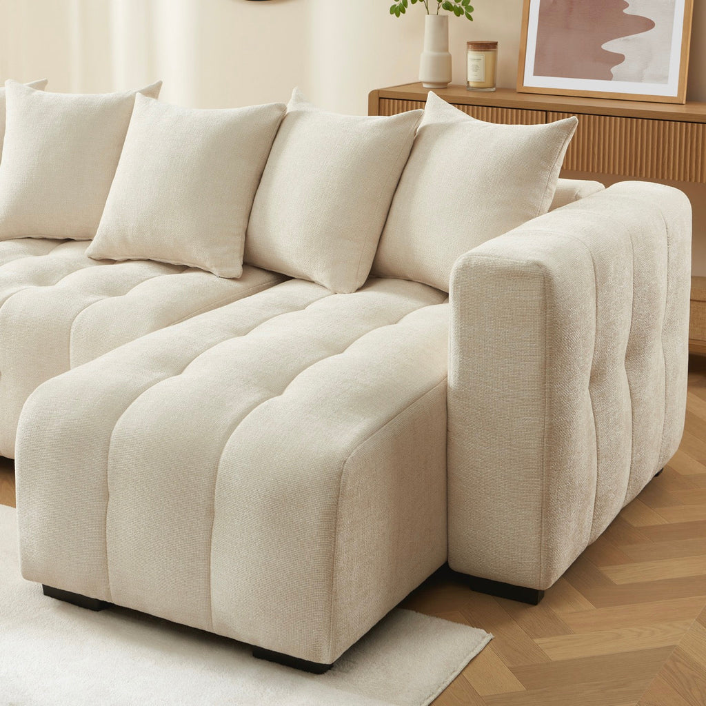 Levia - Canapé D'Angle Convertible Et Réversible 4 Places - Tissu Beige