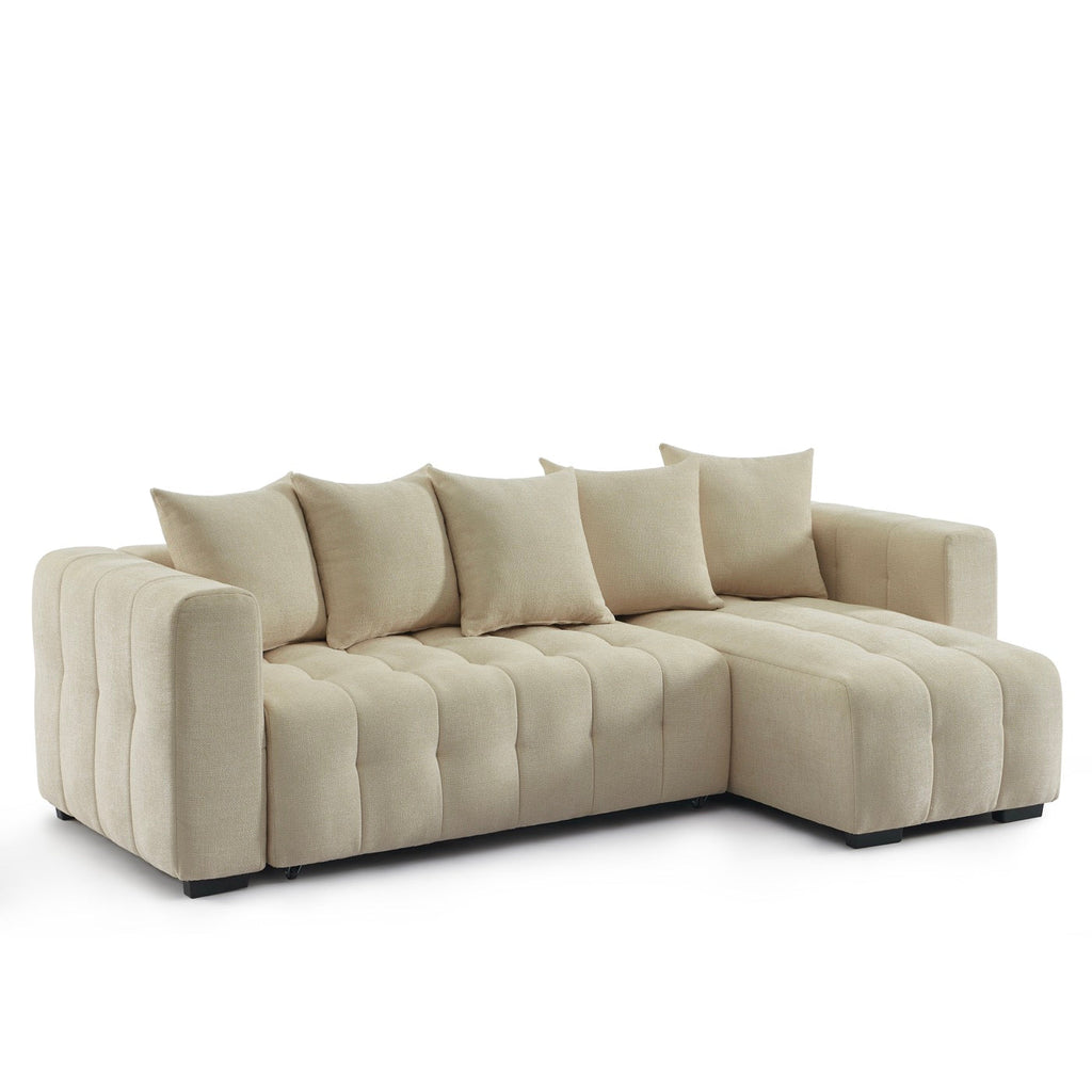 Levia - Canapé D'Angle Convertible Et Réversible 4 Places - Tissu Taupe