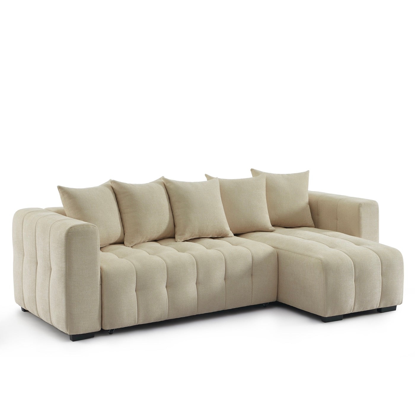 Levia - Canapé D'Angle Convertible Et Réversible 4 Places - Tissu Taupe