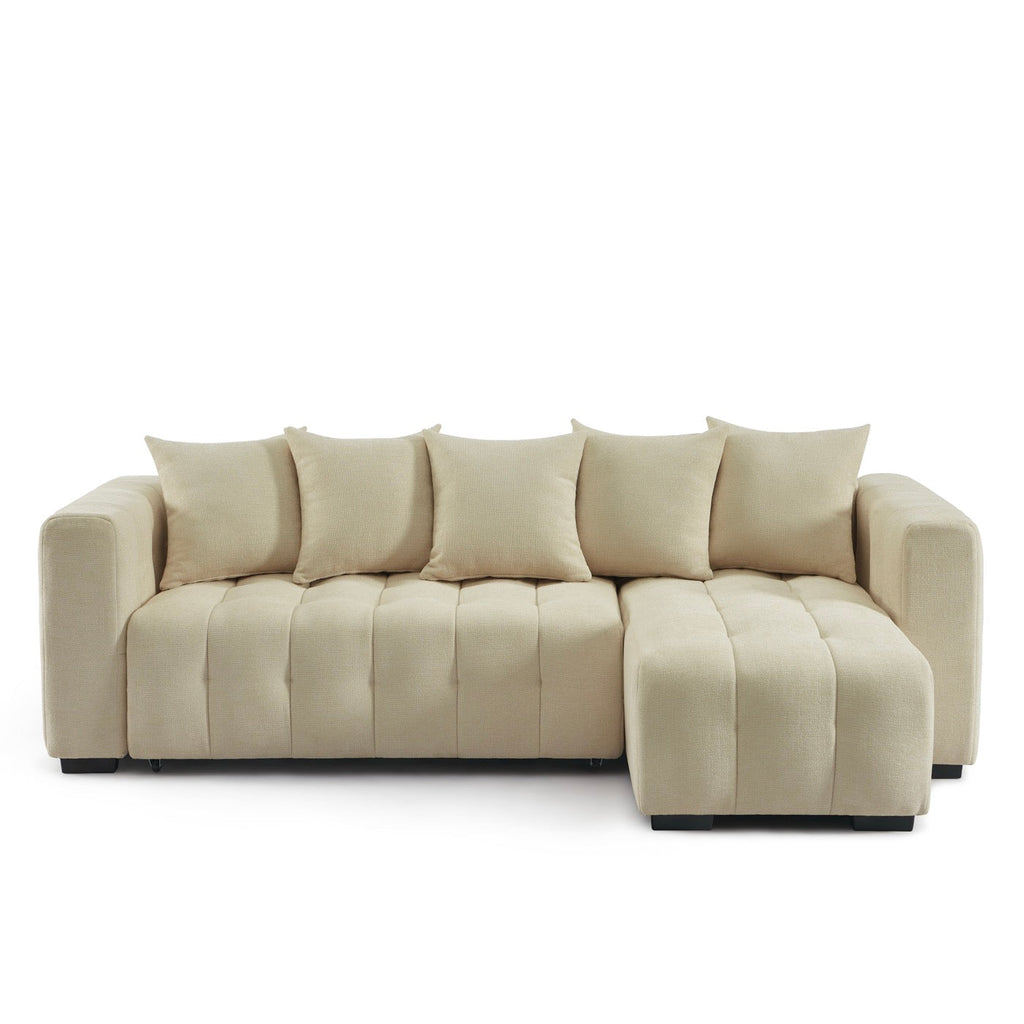 Levia - Canapé D'Angle Convertible Et Réversible 4 Places - Tissu Taupe