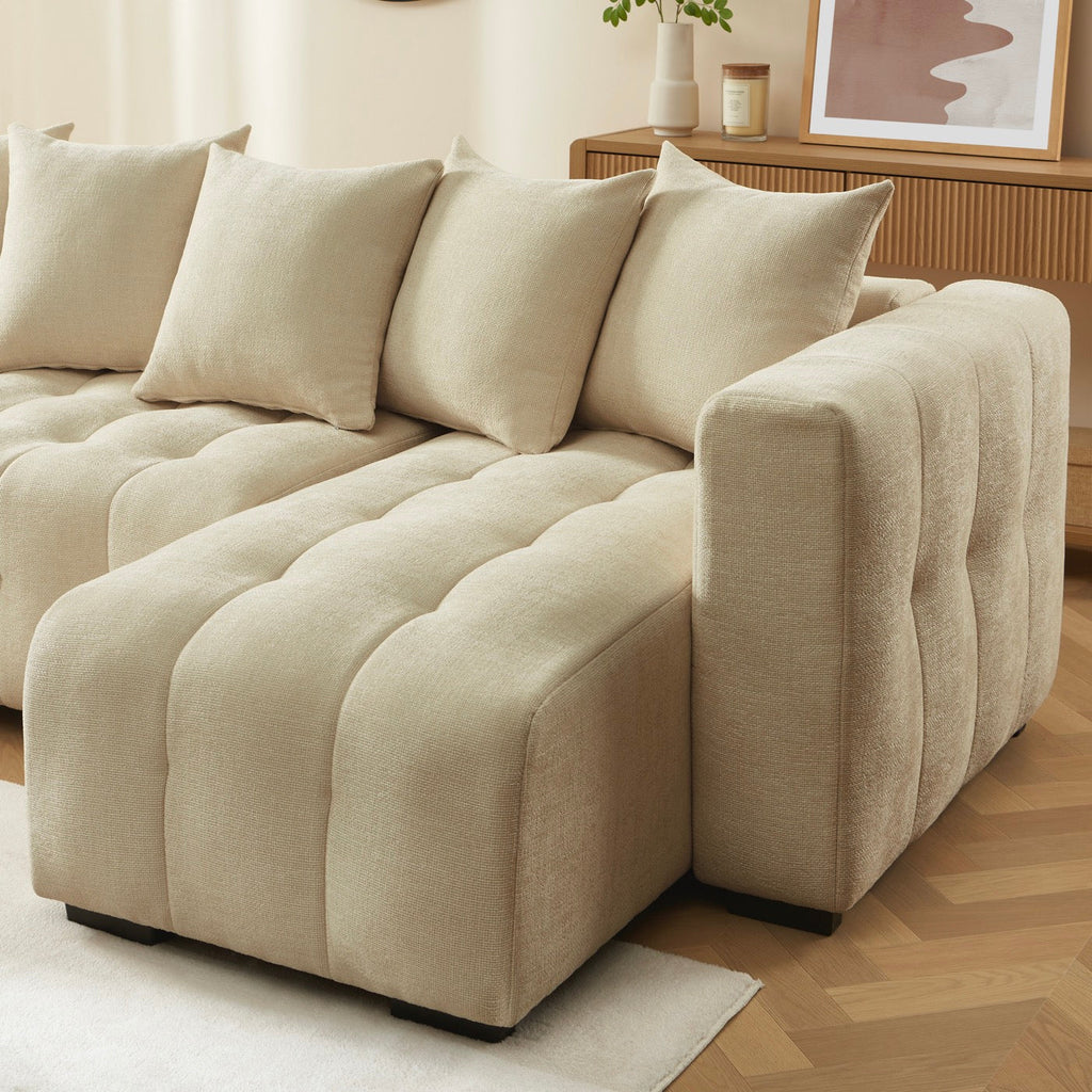 Levia - Canapé D'Angle Convertible Et Réversible 4 Places - Tissu Taupe