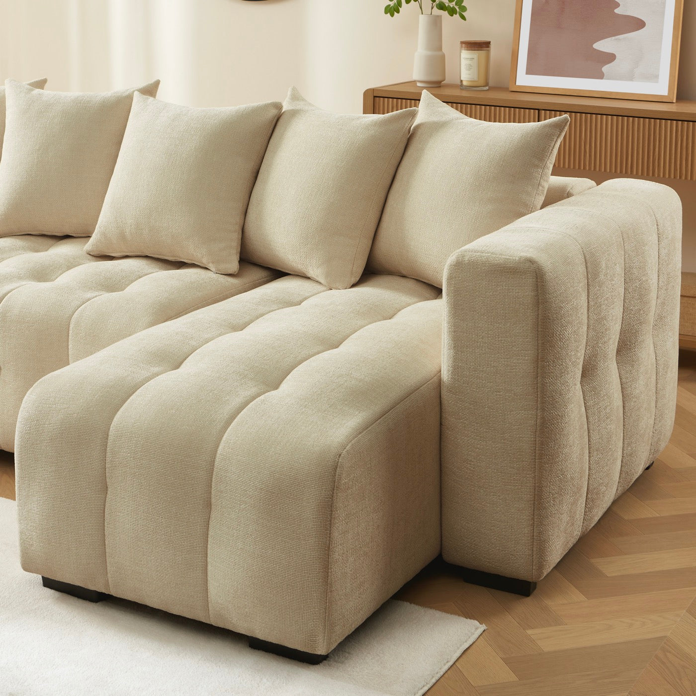 Levia - Canapé D'Angle Convertible Et Réversible 4 Places - Tissu Taupe
