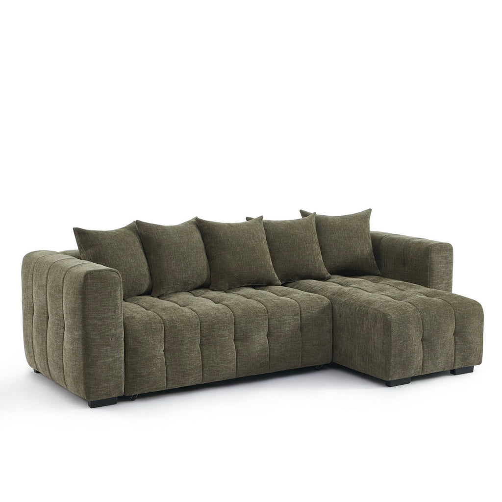 Levia - Canapé D'Angle Convertible Et Réversible 4 Places - Tissu Vert