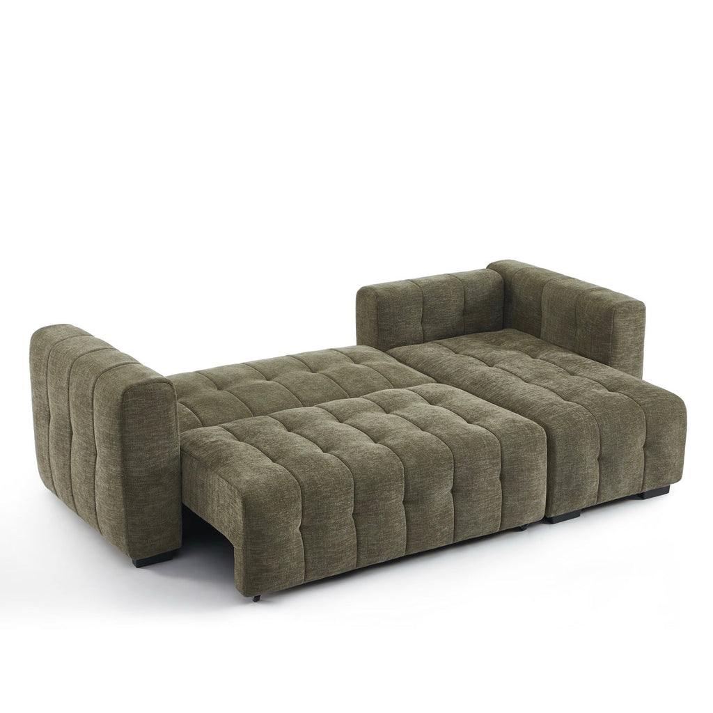 Levia - Canapé D'Angle Convertible Et Réversible 4 Places - Tissu Vert