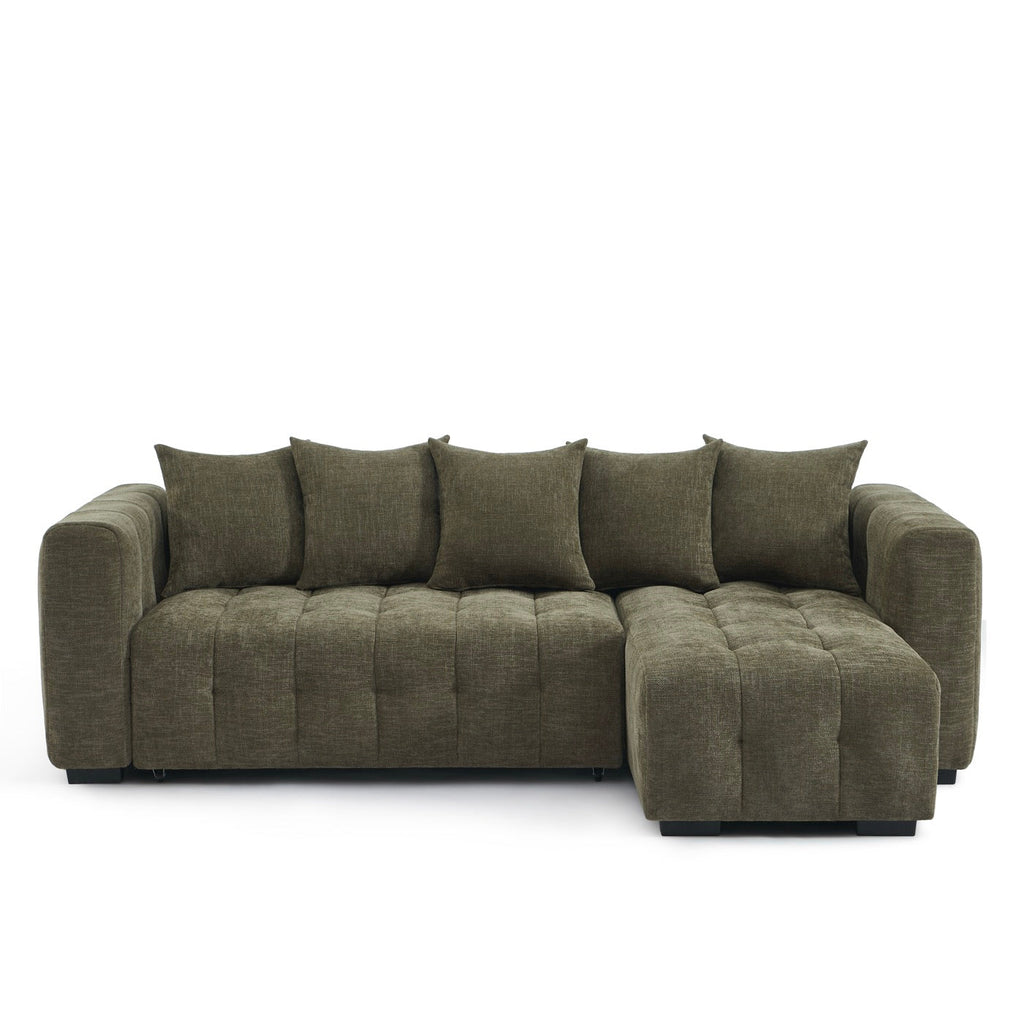 Levia - Canapé D'Angle Convertible Et Réversible 4 Places - Tissu Vert