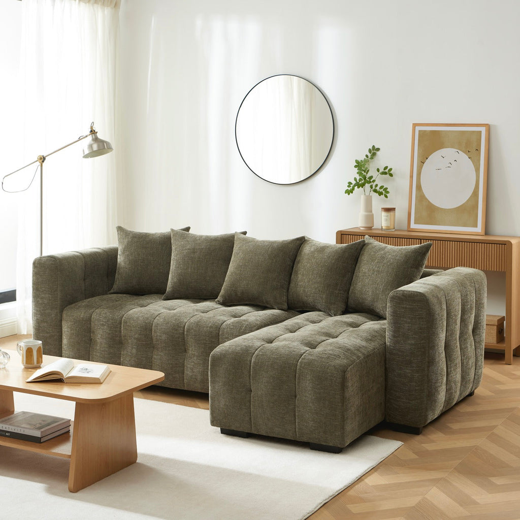 Levia - Canapé D'Angle Convertible Et Réversible 4 Places - Tissu Vert