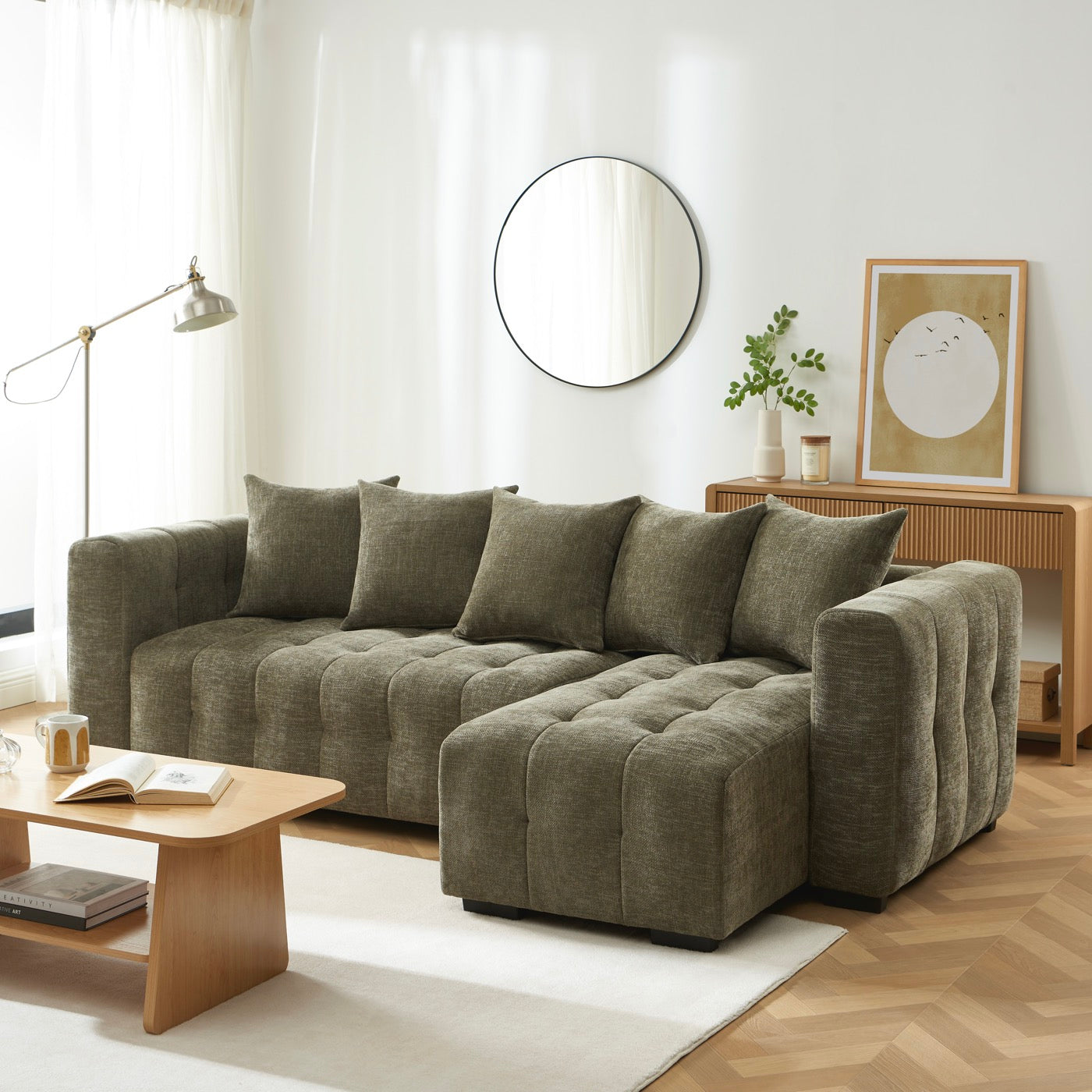 Levia - Canapé D'Angle Convertible Et Réversible 4 Places - Tissu Vert
