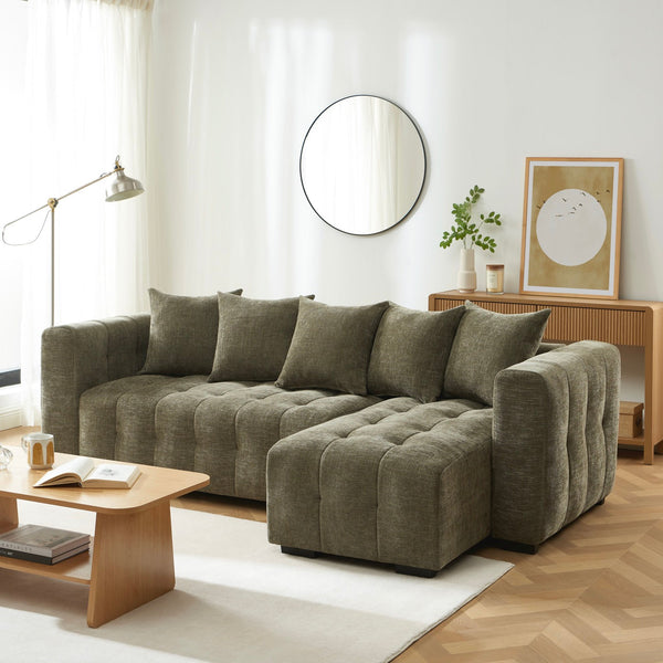 Levia - Canapé D'Angle Convertible Et Réversible 4 Places - Tissu Vert