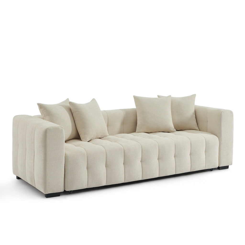 Levia - Canapé Droit Convertible 3 Places - Tissu Beige