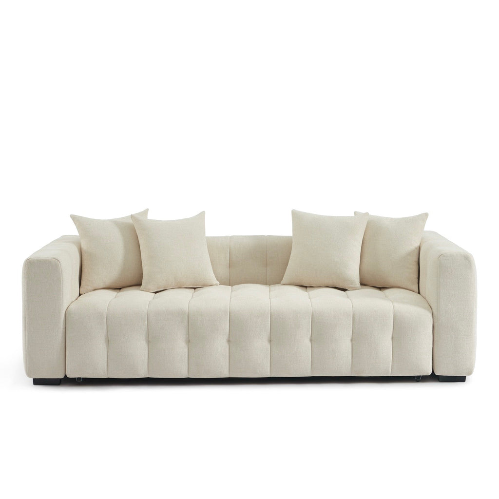 Levia - Canapé Droit Convertible 3 Places - Tissu Beige