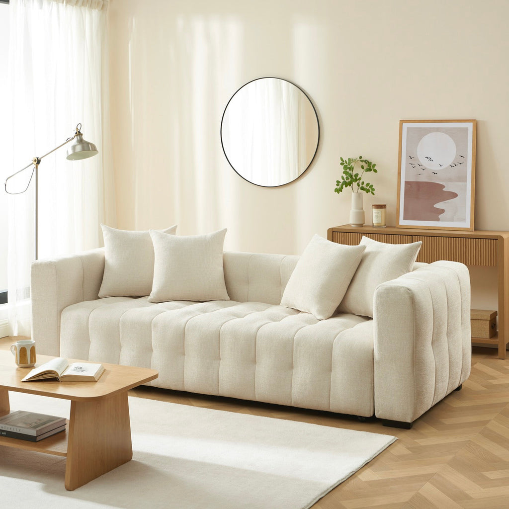 Levia - Canapé Droit Convertible 3 Places - Tissu Beige