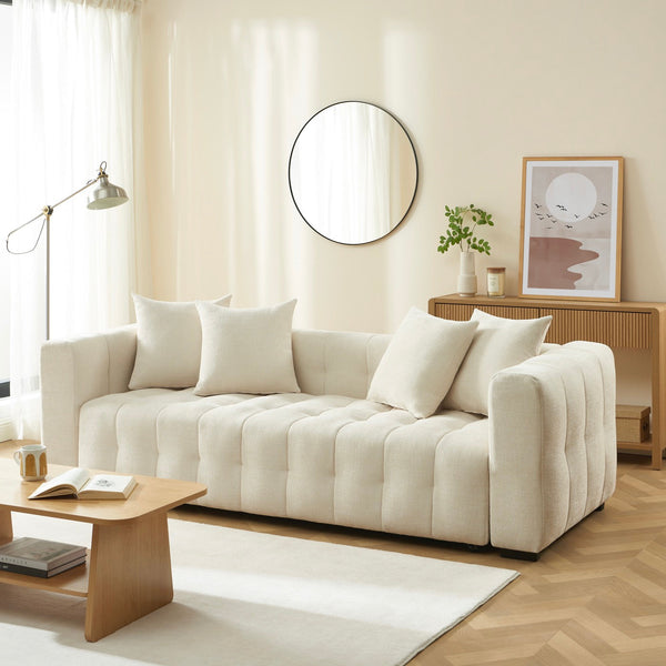 Levia - Canapé Droit Convertible 3 Places - Tissu Beige