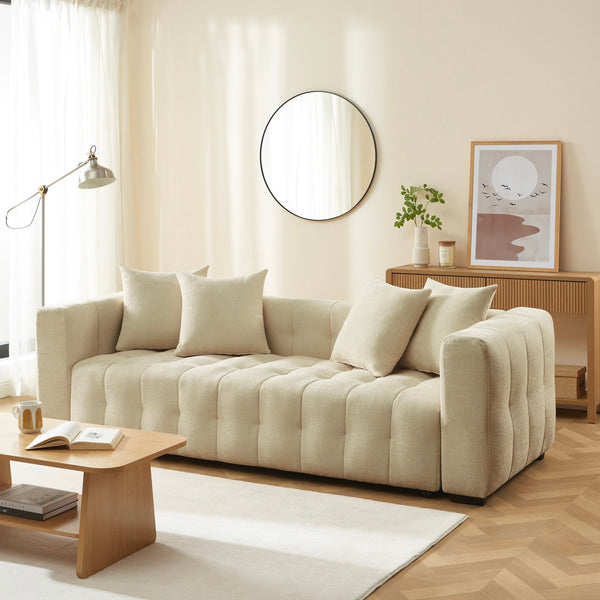 Levia - Canapé Droit Convertible 3 Places - Tissu Taupe