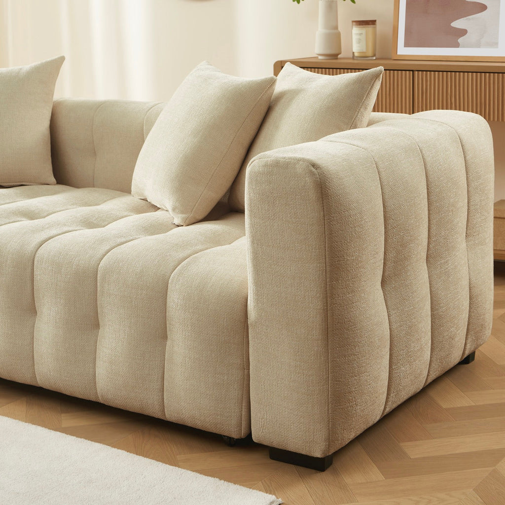 Levia - Canapé Droit Convertible 3 Places - Tissu Taupe