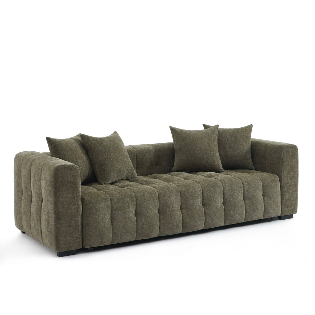 Levia - Canapé Droit Convertible 3 Places - Tissu Vert