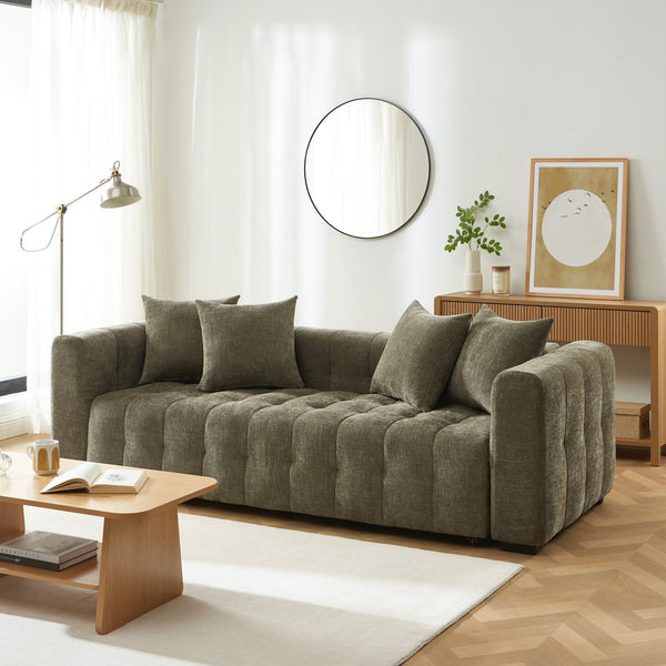 Levia - Canapé Droit Convertible 3 Places - Tissu Vert