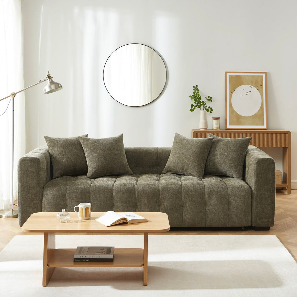 Levia - Canapé Droit Convertible 3 Places - Tissu Vert