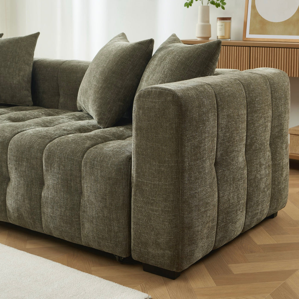 Levia - Canapé Droit Convertible 3 Places - Tissu Vert